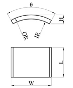 custom neodymium arc segment magnets size diagram